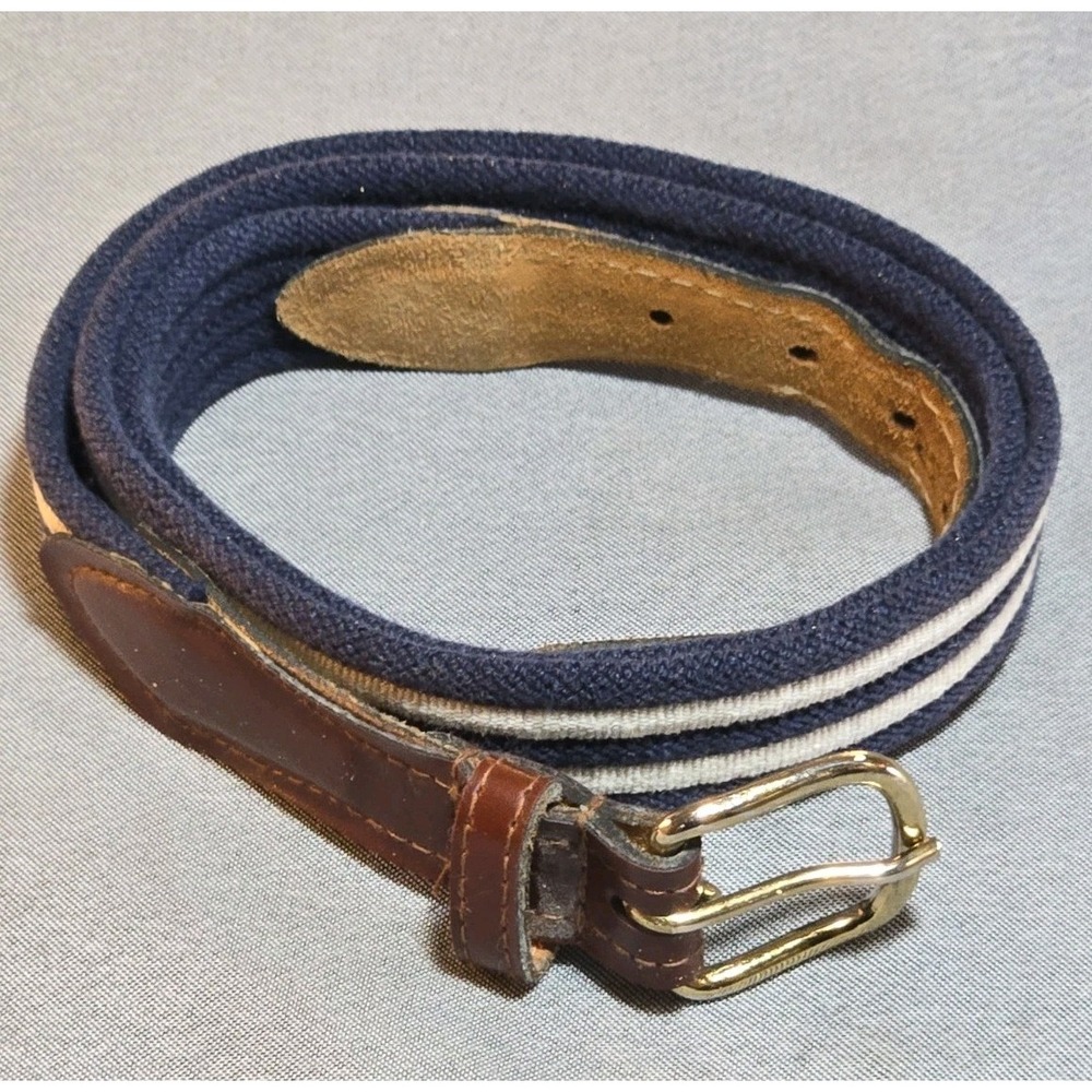 VTG Canterbury Belt Mens 34 Striped Elastic Web Leather Tab Surcingle Preppy 161